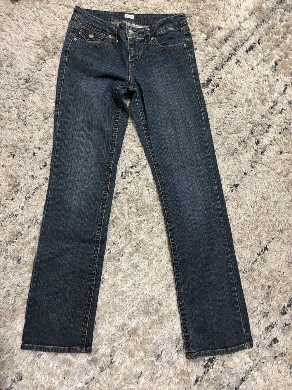 CACHE Womens Denim Jeans Back Flap 5 Pocket Flare Distressed Light Wash Sz 5